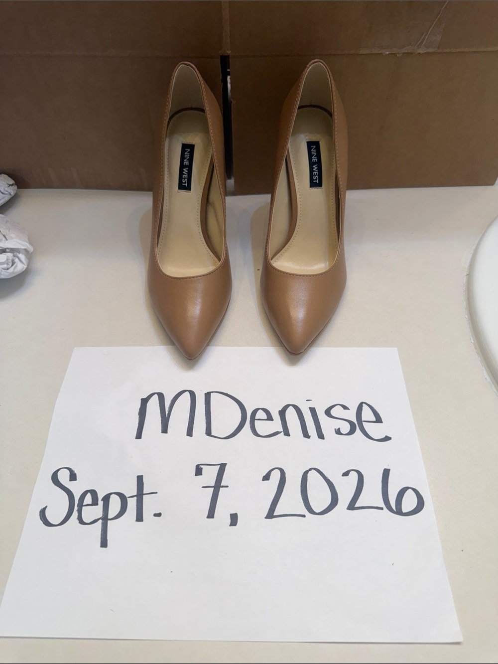 Nine West Cognac Pointed-Toe Leather Pumps